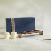 Copper Brushed Double Pillar Candle Stand with Candles Gift Set - Large